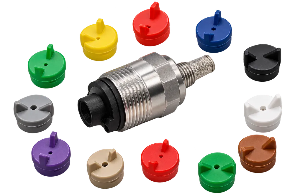 Set of colour coded open plant dosing jets