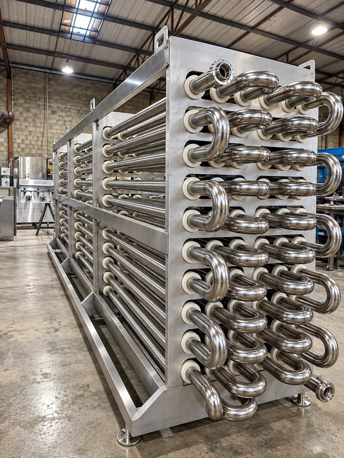 Stainless steel holding tube assembly in a workshop
