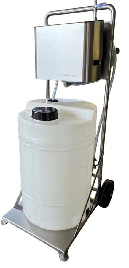 Mobile stainless steel drum foamer DTFT-100L with a 100 litre chemical drum