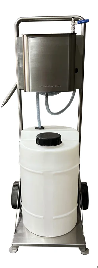 Mobile stainless steel drum foamer DTFT-50L with a 50 litre chemical drum