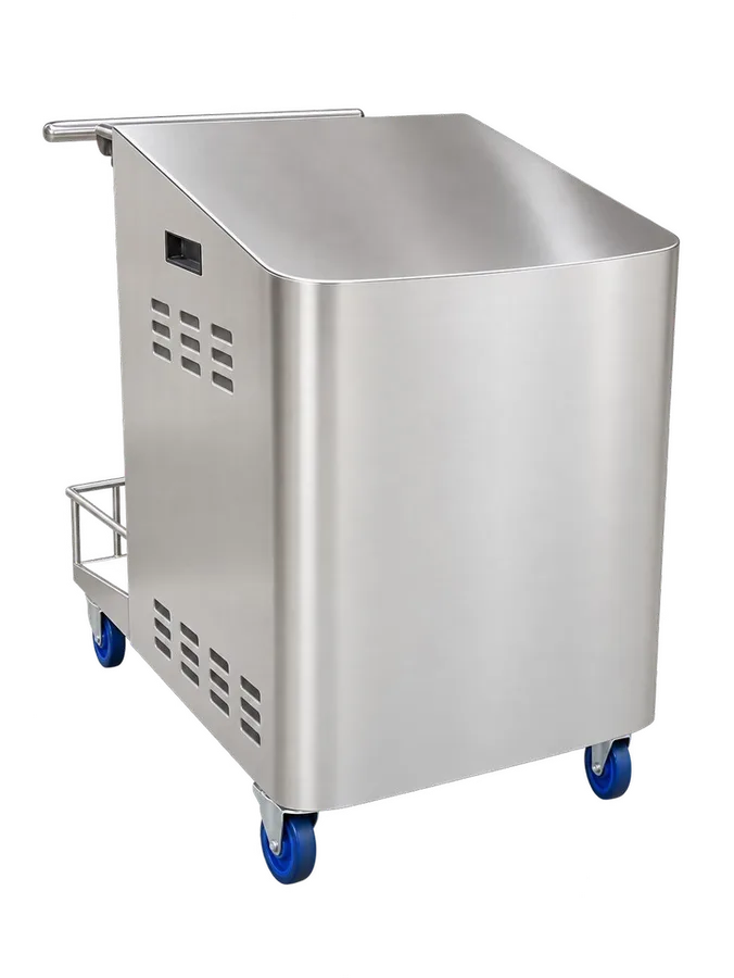 Mobile stainless steel foaming, rinsing and sanitizing unit with built-in compressor, on castors